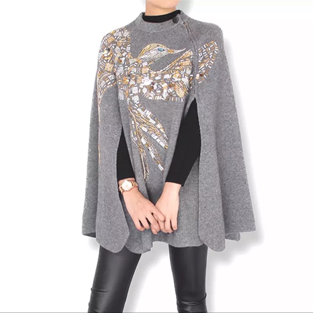 Embellished Cape Sweater / Jacket Gold & Gray